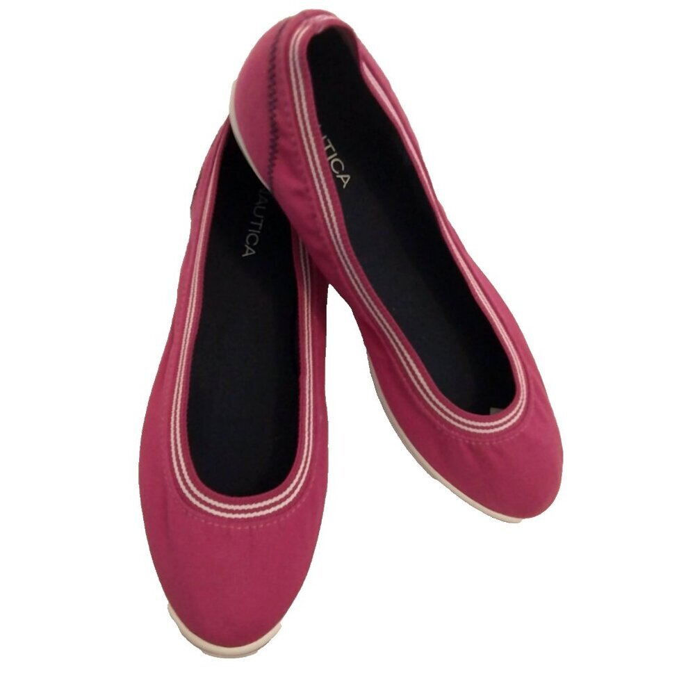 Nautica Women's Canvas Skimmer Ballet Flats Slip On Rubber Sole Berry - 7.5M New